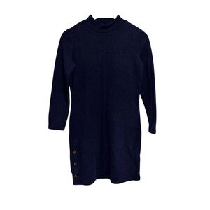 Banana Republic Dark Blue Petite Long Sleeve Mock Neck Dress Button Accent